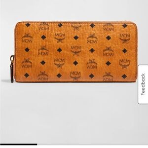 MCM Tan Visetos Logo Zip Wallet